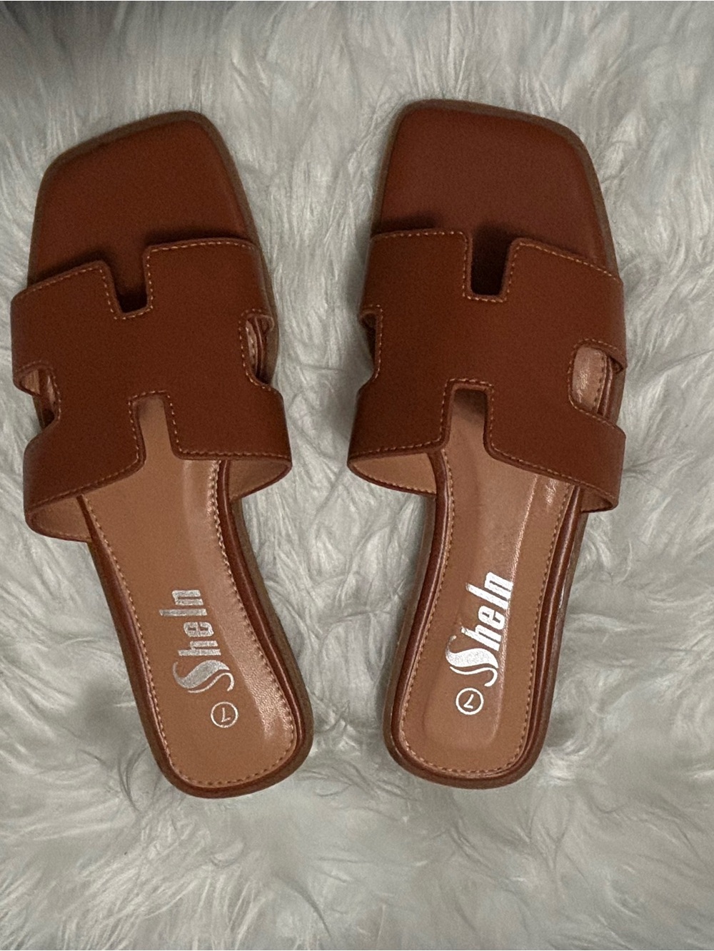 SHEIN Brown Faux-Leather Slide Mules
